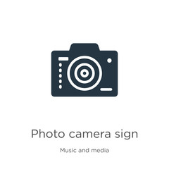 Photo camera sign icon vector. Trendy flat photo camera sign icon from music and media collection isolated on white background. Vector illustration can be used for web and mobile graphic design, logo,