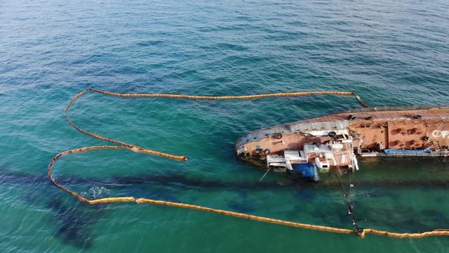 Ariel view of tanker DELFI stranded the coast of Odessa beach
