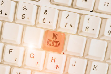 Word writing text No Bullying. Business photo showcasing stop aggressive behavior among children...