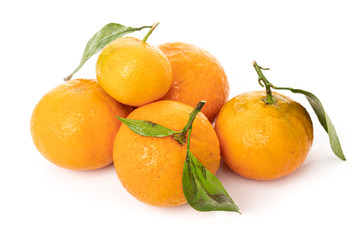 mandarins with leaf isolated on white background