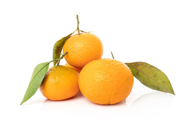 mandarins with leaf isolated on white background