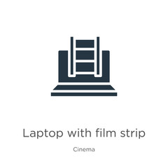 Laptop with film strip icon vector. Trendy flat laptop with film strip icon from cinema collection isolated on white background. Vector illustration can be used for web and mobile graphic design,