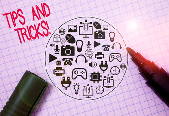 Conceptual hand writing showing Tips And Tricks. Concept meaning means piece advice maybe...
