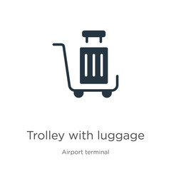 Trolley with luggage icon vector. Trendy flat trolley with luggage icon from airport terminal collection isolated on white background. Vector illustration can be used for web and mobile graphic