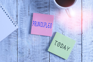 Text sign showing Principles. Business photo showcasing fundamental truth that serves as the base...