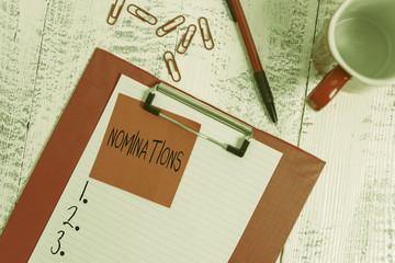 Handwriting text Nominations. Conceptual photo the act of officially suggesting someone for a job...