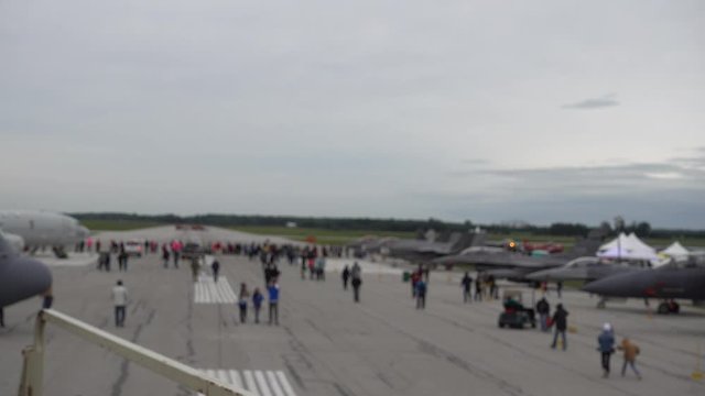 Blurred Aerial Wide Angle Shot Of People Walking Outdoors At Outdoor Airshow 002