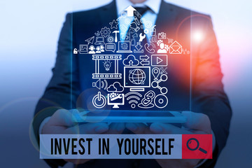Conceptual hand writing showing Invest In Yourself. Concept meaning learn new things or materials...