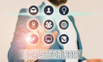 Conceptual hand writing showing Goals For 2019. Concept meaning object of demonstratings ambition...