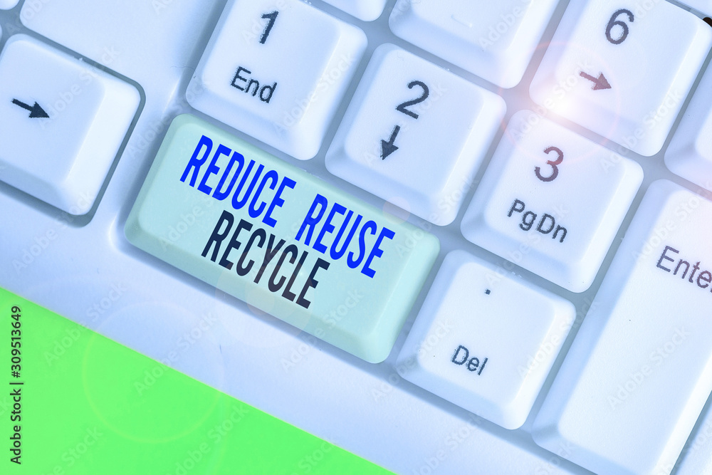Aufkleber text sign showing reduce reuse recycle. business photo showcasing environmentallyresponsible consume