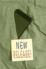 Word writing text New Release. Business photo showcasing announcing something newsworthy recent...