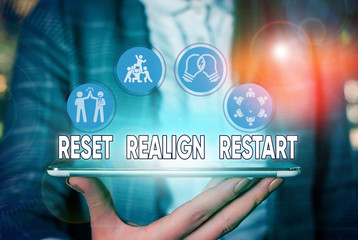 Text sign showing Reset Realign Restart. Business photo text Life audit will help you put things in perspectives