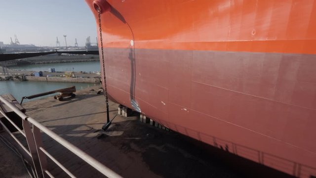 Hull of ship in dry dock