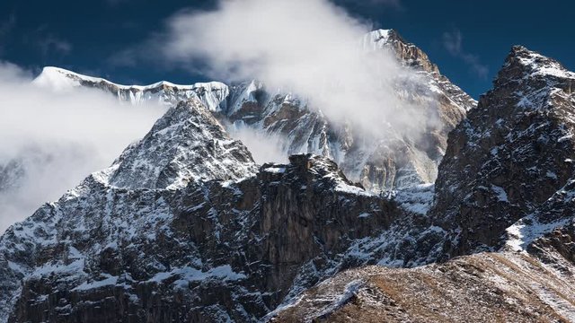 Time lapse of mountain peaks in Manaslu region, Himalayas, Nepal
