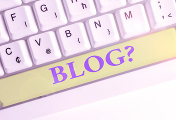 Writing note showing Blogquestion. Business concept for regularly updated website web page run by individual