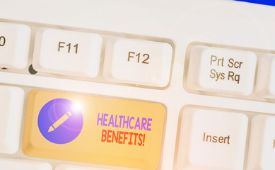 Handwriting text Healthcare Benefits. Conceptual photo monthly fair market valueprovided to...