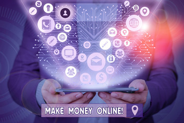 Text sign showing Make Money Online. Business photo showcasing making profit using internet like freelancing or marketing