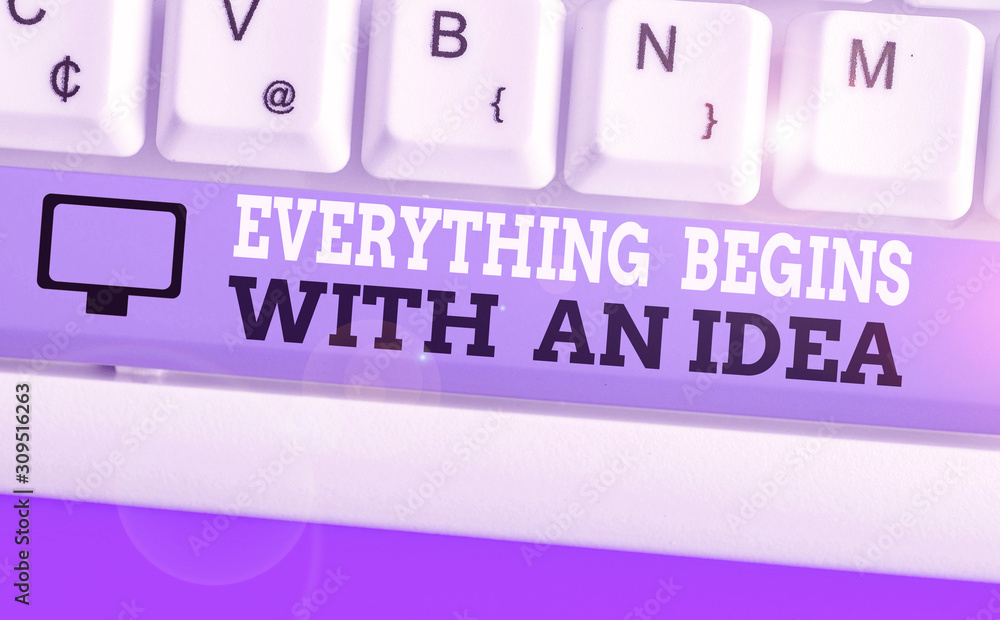 Poster handwriting text everything begins with an idea. conceptual photo steps you take to turn an idea int