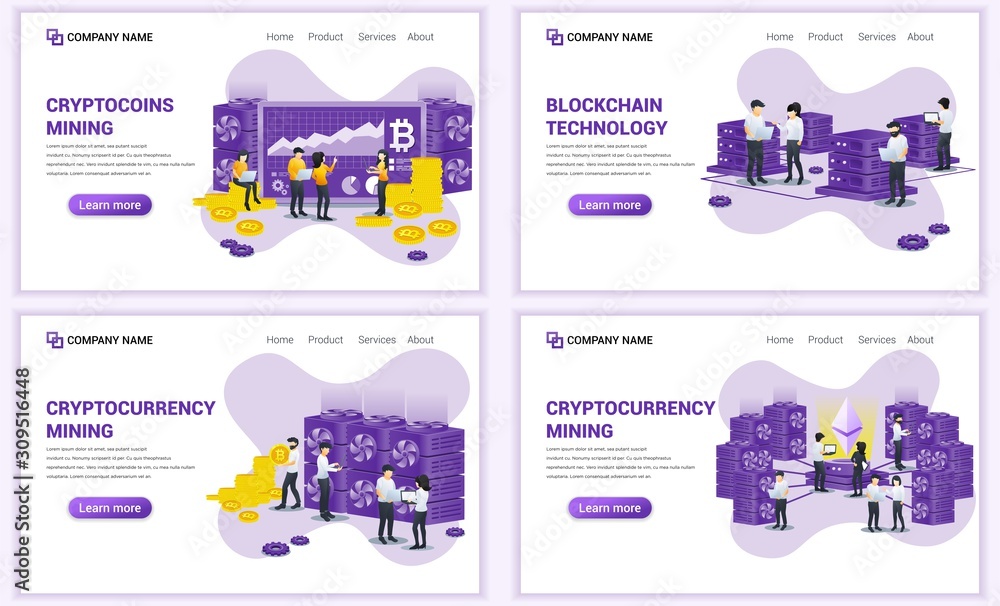 Aufkleber set of web page design templates for block chain technology and cryptocurrency concept. can use for 