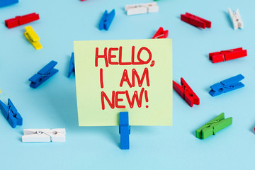 Word writing text Hello I Am New. Business photo showcasing introducing oneself in a group as fresh...