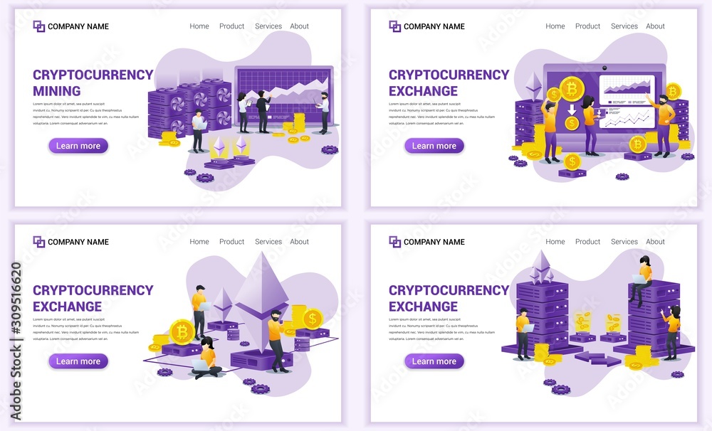 Aufkleber set of web page design templates for block chain technology and cryptocurrency concept. can use for 