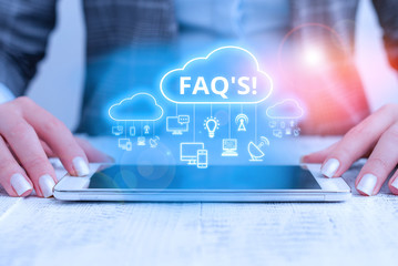 Word writing text Faq. Business photo showcasing a list of questions and answers relating to a particular subject