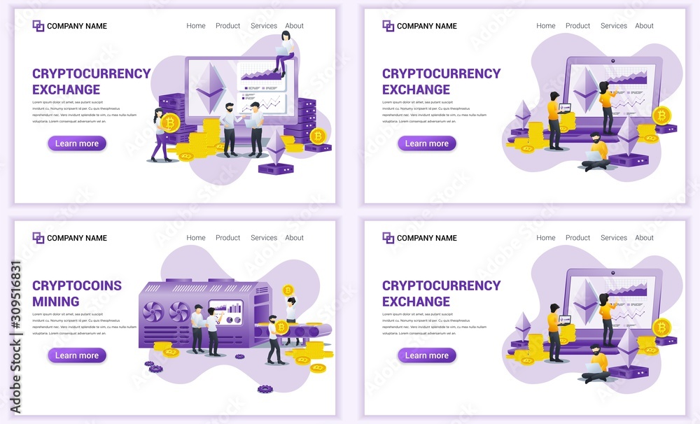 Aufkleber set of web page design templates for block chain technology and cryptocurrency concept. can use for 