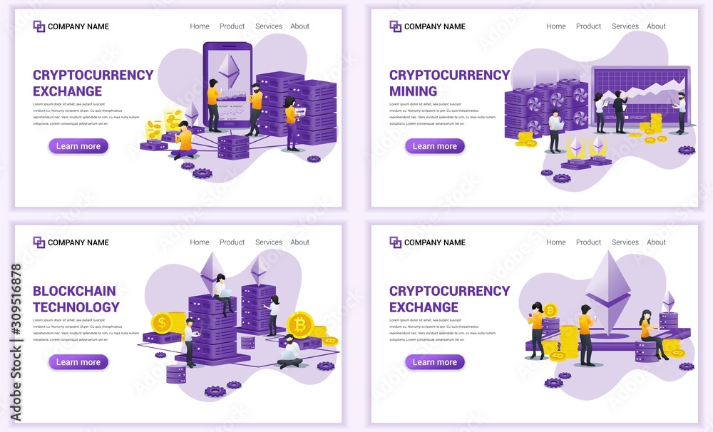 Aufkleber set of web page design templates for block chain technology and cryptocurrency concept. can use for 