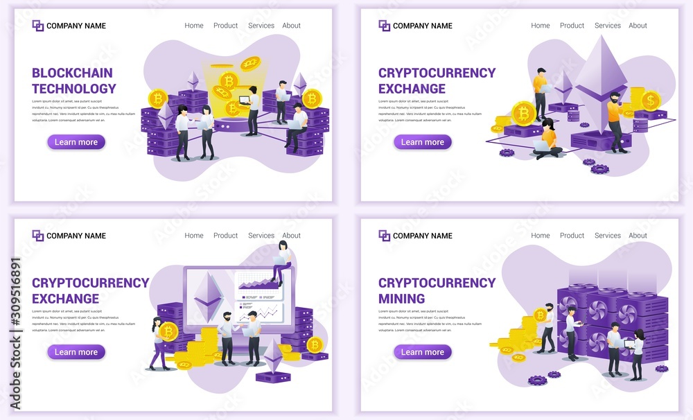 Aufkleber set of web page design templates for block chain technology and cryptocurrency concept. can use for 
