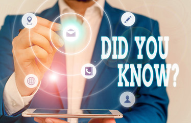 Handwriting text writing Did You Know Question. Conceptual photo when you are asking someone if they know fact or event