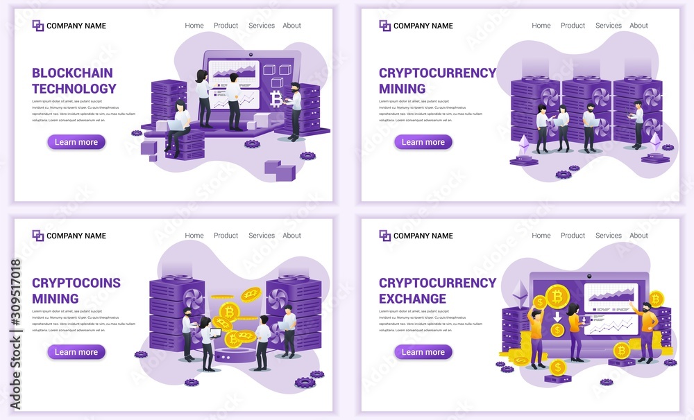 Aufkleber set of web page design templates for block chain technology and cryptocurrency concept. can use for 