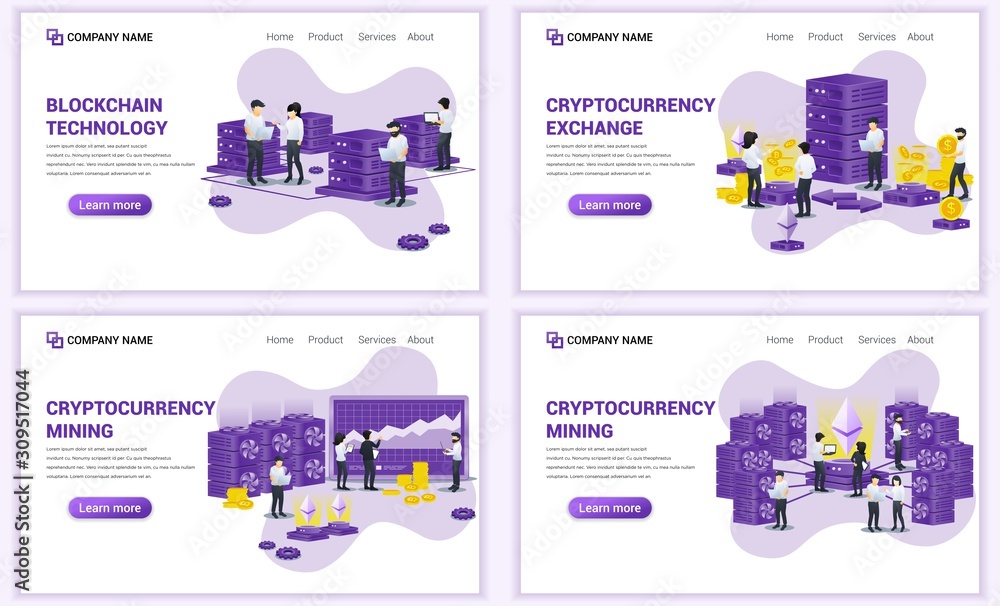 Aufkleber set of web page design templates for block chain technology and cryptocurrency concept. can use for 