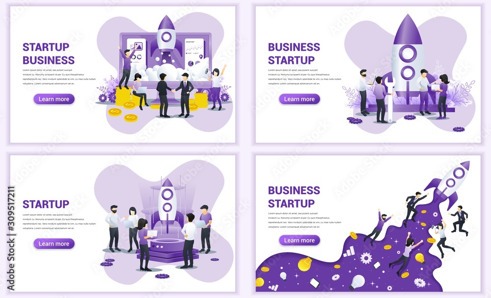 Poster set of web page design templates for business start up concept. can use for web banner, poster, info