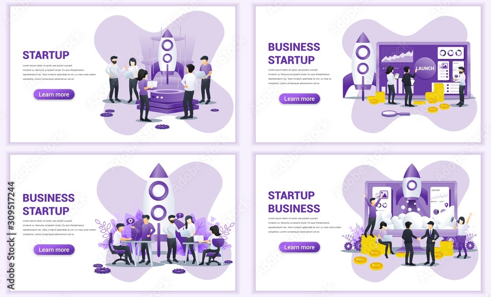 Poster set of web page design templates for business start up concept. can use for web banner, poster, info