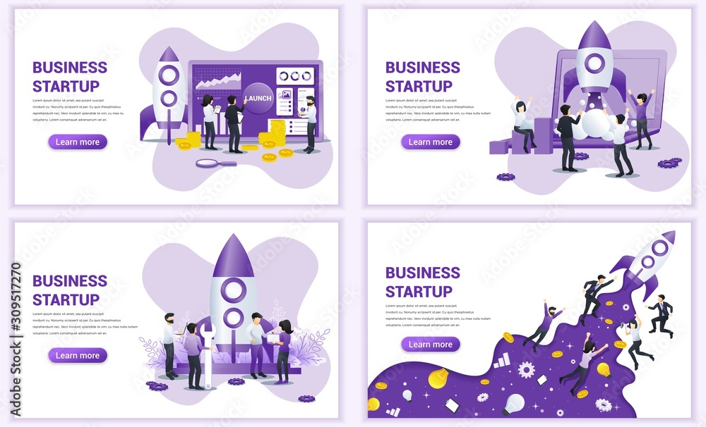Poster set of web page design templates for business start up concept. can use for web banner, poster, info