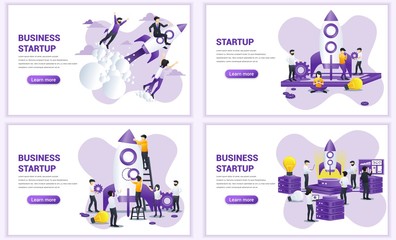 Set of web page design templates for Business start up concept. Can use for web banner, poster, infographics, landing page, web template. Flat vector illustration