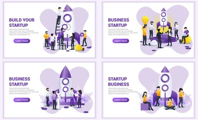 Set of web page design templates for Business start up concept. Can use for web banner, poster, infographics, landing page, web template. Flat vector illustration