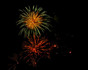 Colorful fireworks at night black background 