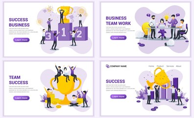 Obraz na płótnie Canvas Set of web page design templates for business, success business and team work. Can use for web banner, poster, infographics, landing page, web template. Flat vector illustration