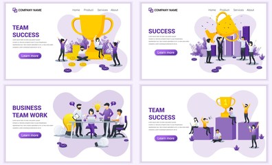 Fototapeta premium Set of web page design templates for business, success business and team work. Can use for web banner, poster, infographics, landing page, web template. Flat vector illustration