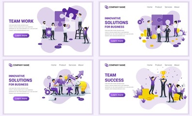 Set of web page design templates for business, success business and team work. Can use for web banner, poster, infographics, landing page, web template. Flat vector illustration