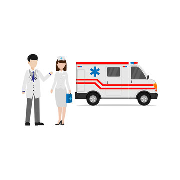 Doctor nurse and ambulance vector design