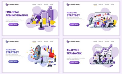 Obraz na płótnie Canvas Set of web page design templates for analysis and marketing. Can use for web banner, poster, infographics, landing page, web template. Flat vector illustration