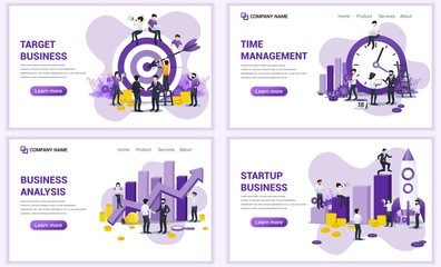 Obraz na płótnie Canvas Set of web page design templates for target business, startup and time management. Can use for web banner, poster, infographics, landing page, web template. Flat vector illustration