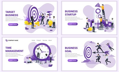 Set of web page design templates for target business, startup, time management. Can use for web banner, poster, infographics, landing page, web template. Flat vector illustration