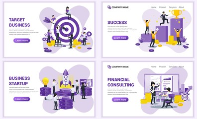 Set of web page design templates for target business, startup, financial consulting. Can use for web banner, poster, infographics, landing page, web template. Flat vector illustration