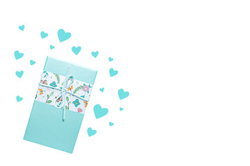 Decorative gift box with floral print. Top view.