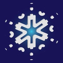 Simple, beautiful snowflake on blue background.