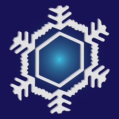 Isolated silhouette of snowflake on blue background.