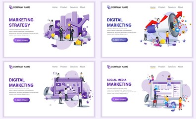 Set of web page design templates for business marketing. Can use for web banner, poster, infographics, landing page, web template. Flat vector illustration